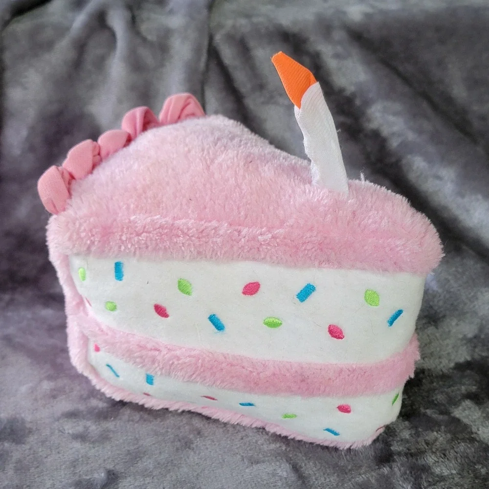 ZippyPaws Dog Birthday Cake Slice Toy Pink New Squeaky Plush Sprinkles